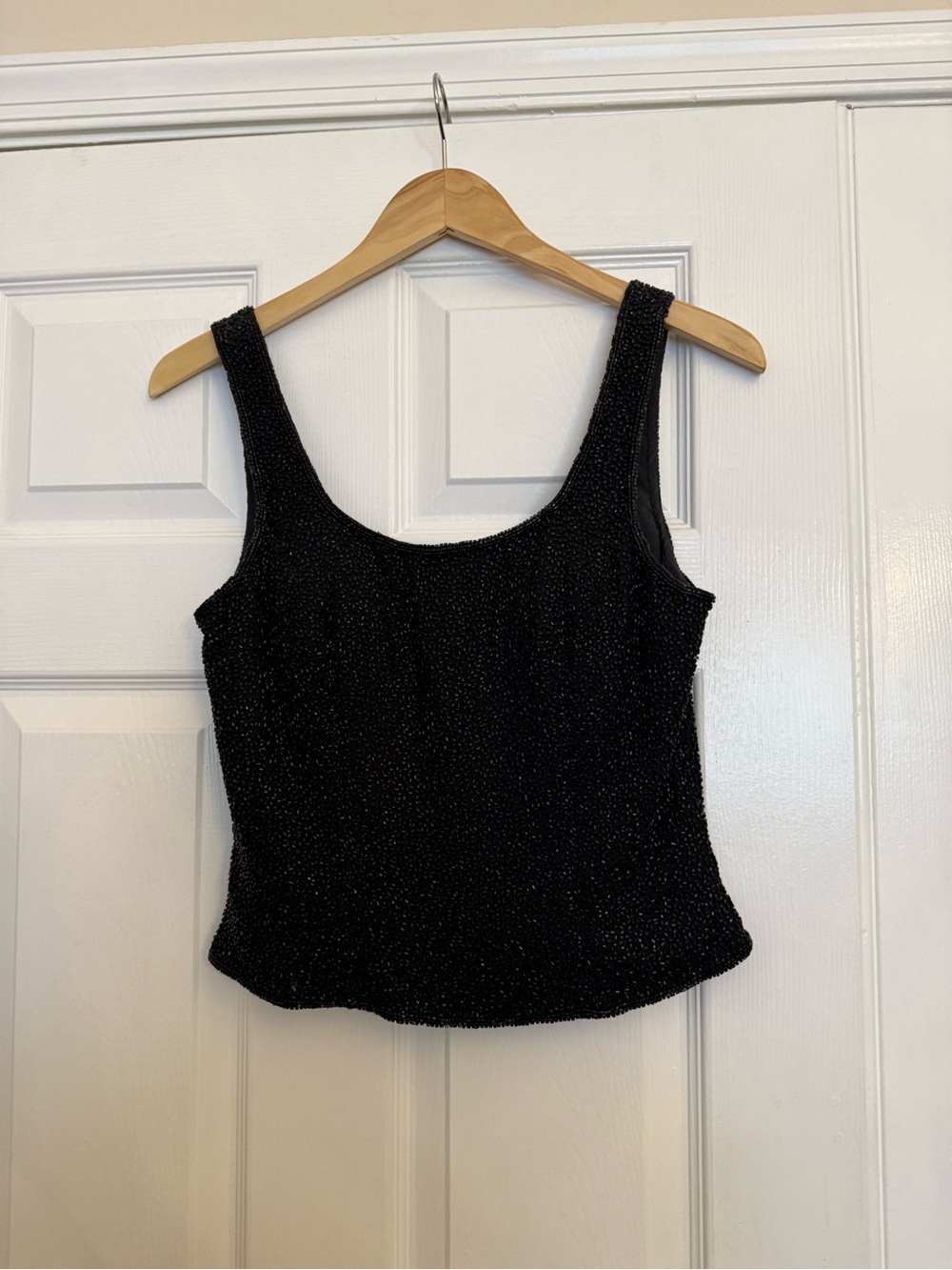 Cache Black Beaded Tank Top with Wide Straps